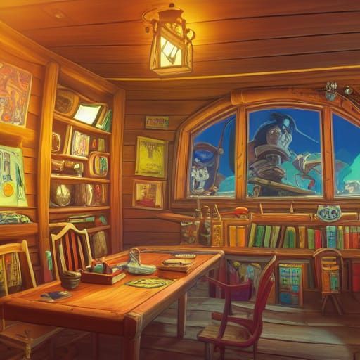 Pixar Style Pirate Captain's Cabin with Cinematic Lighting