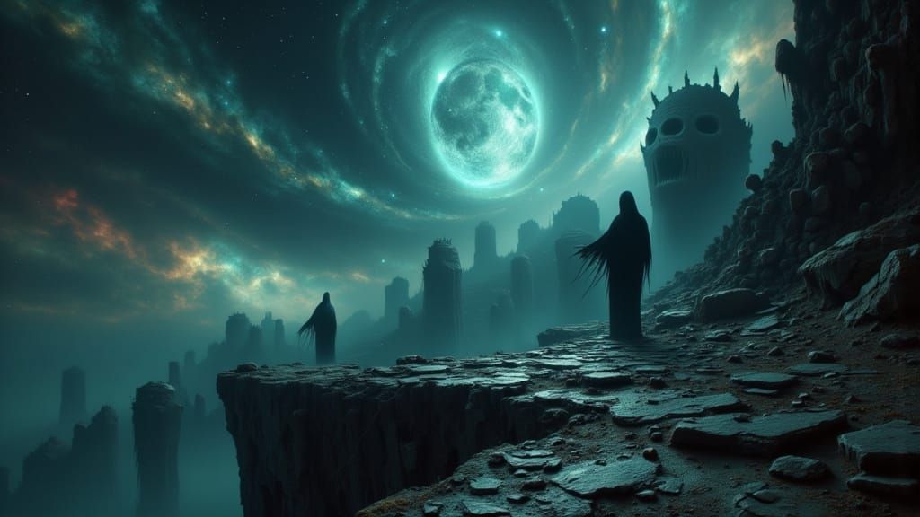 Cloaked Figure Gazes into Cosmic Abyss