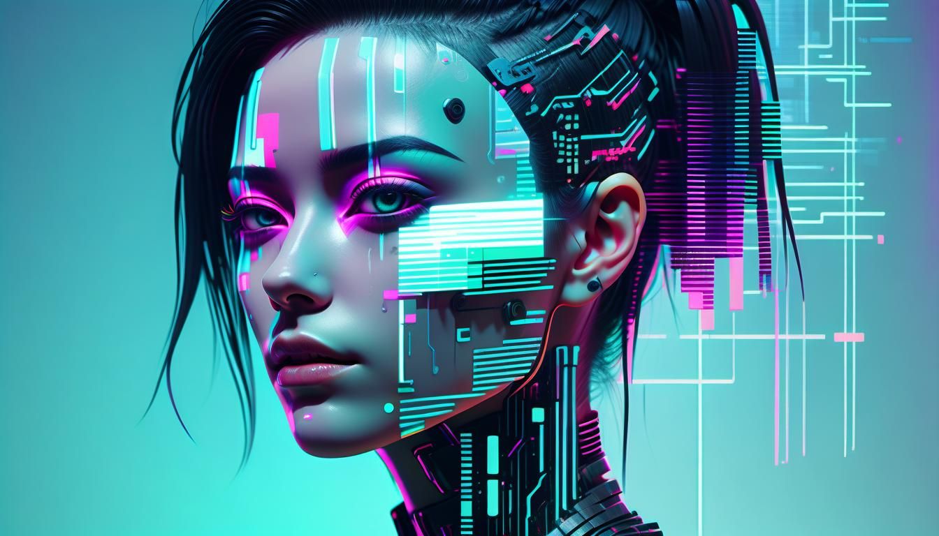 Glitched Cyberpunk Avatar in Neon Hologram
