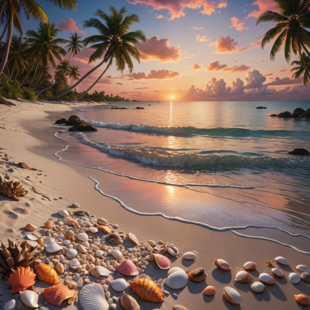 Tropical Island Sunset in Hyperrealistic Style
