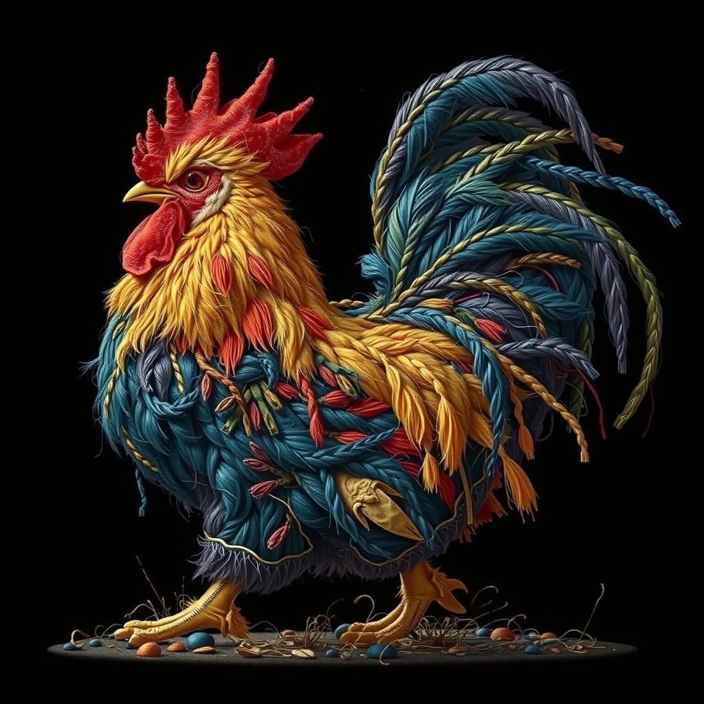 Hand-Embroidered Chicken in Hoodie: Hyperrealistic 8K Image
