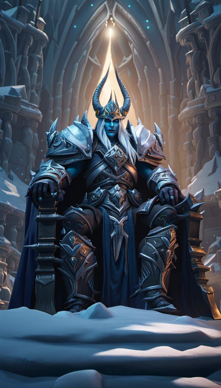 Lich Queen on Frozen Throne in 3D Cinematic Style