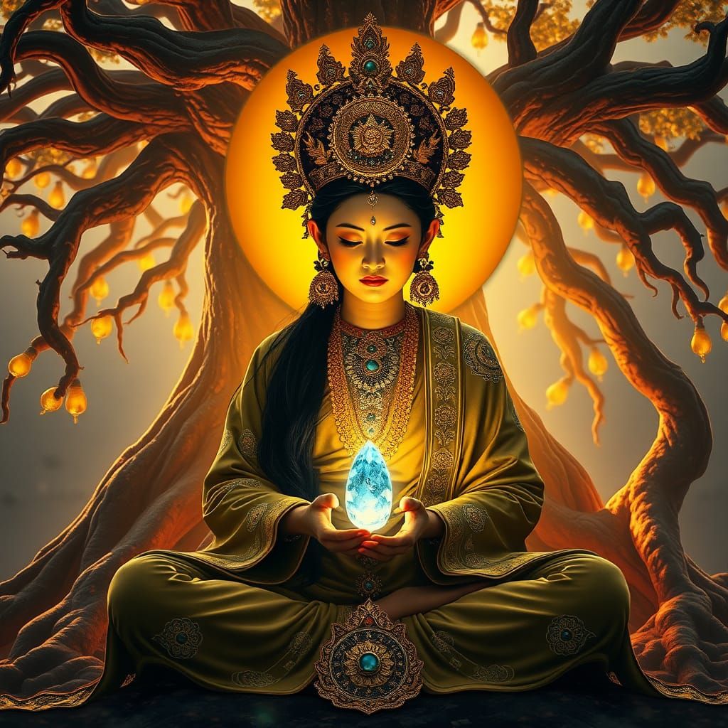 Yellow Tara: Buddhist Goddess of Wealth in Meditation