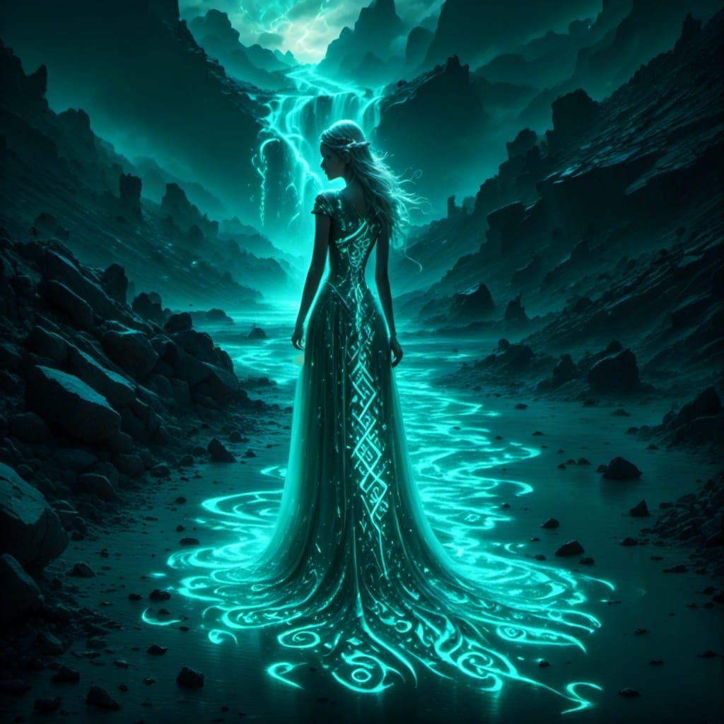 Runes Dress: Bioluminescent Fantasy Art