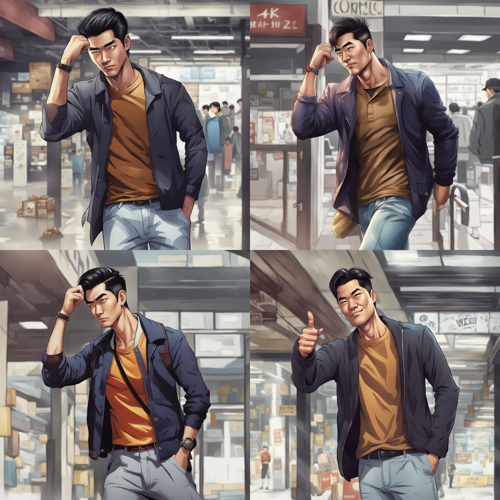 Handsome Asian Man in American Comic Style