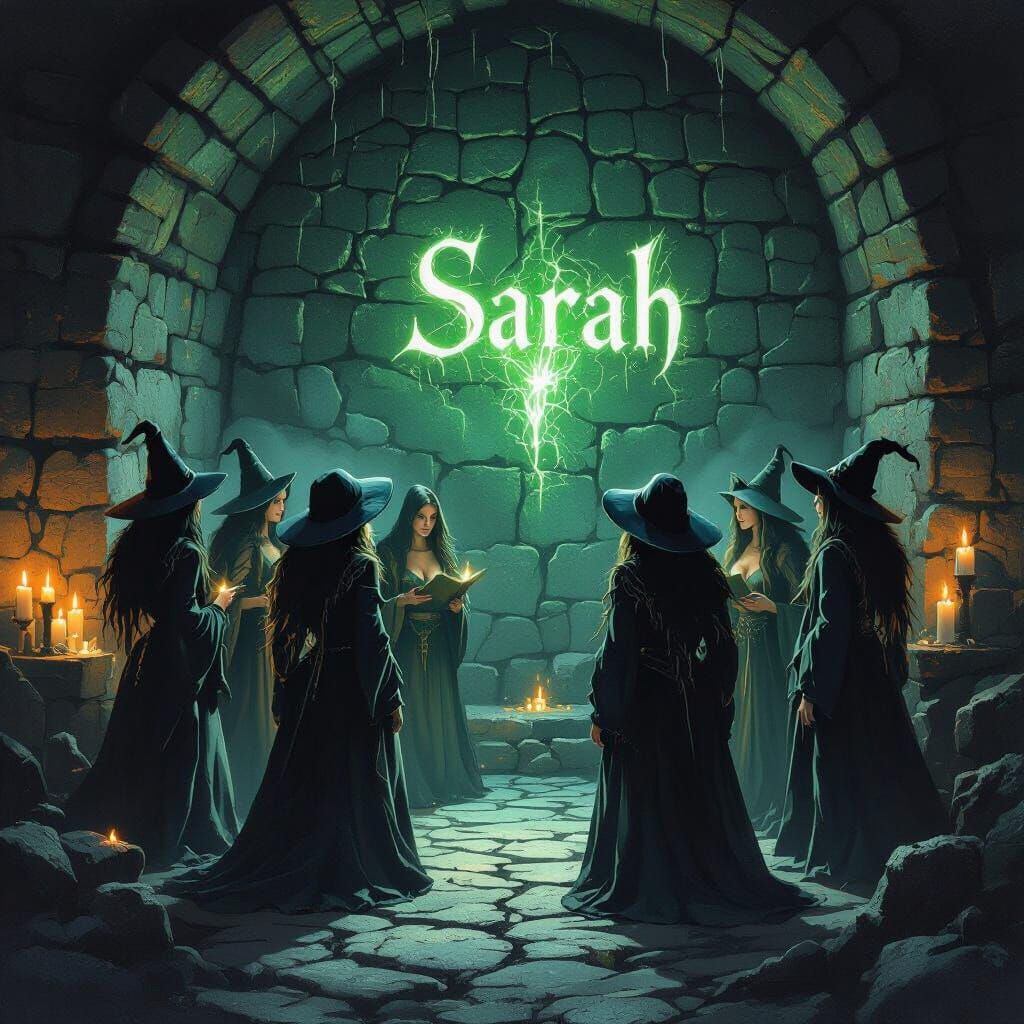 Witches Coven Gaze at Glowing 'Sarah' Inscription
