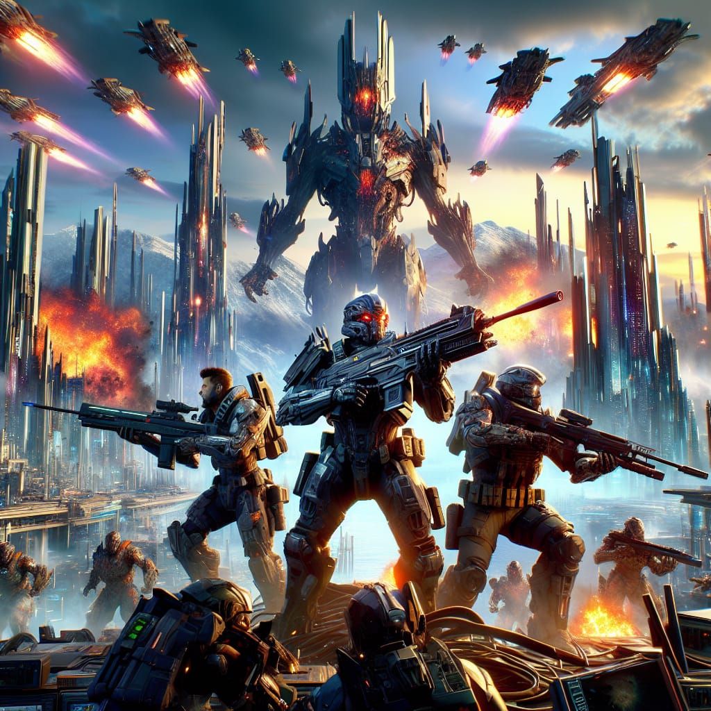 Helldivers: Intergalactic Battle in Futuristic Cityscape