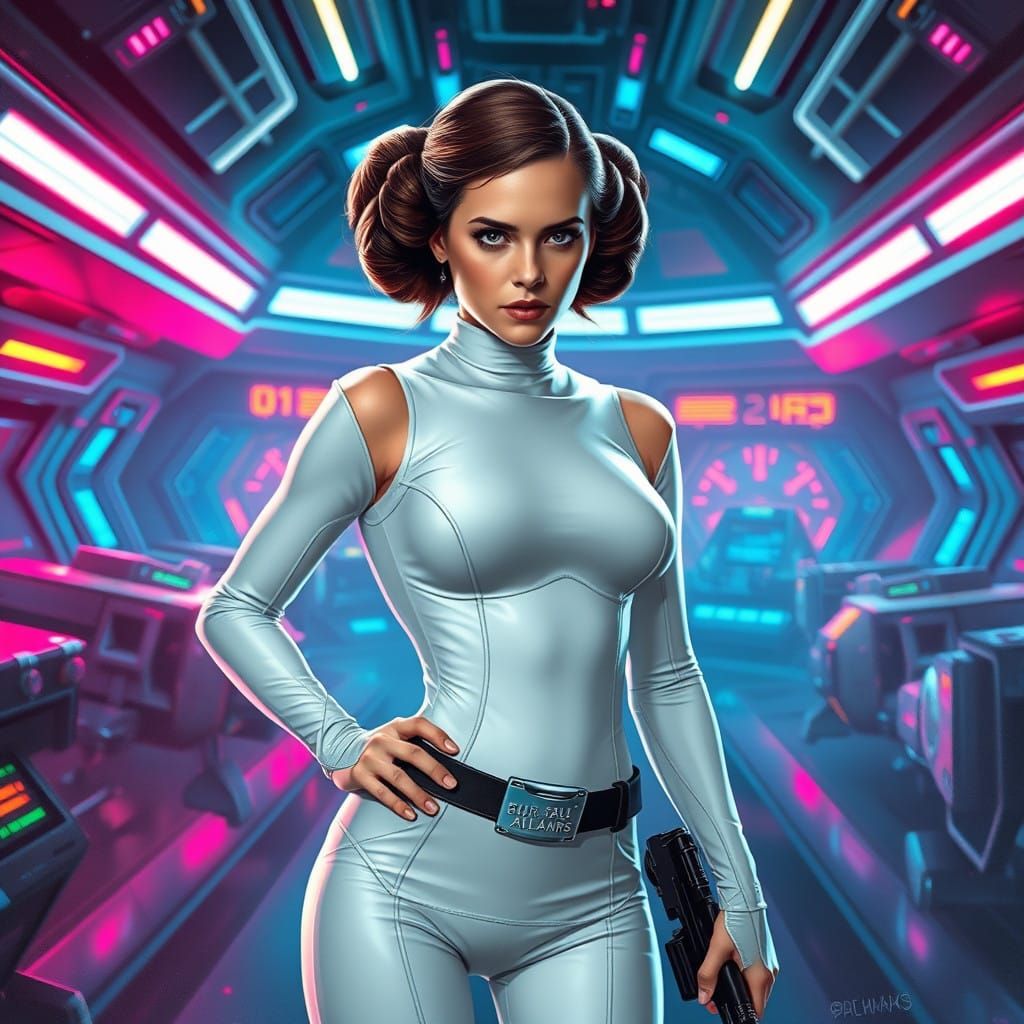 Confident Princess Leia in Futuristic Galaxy