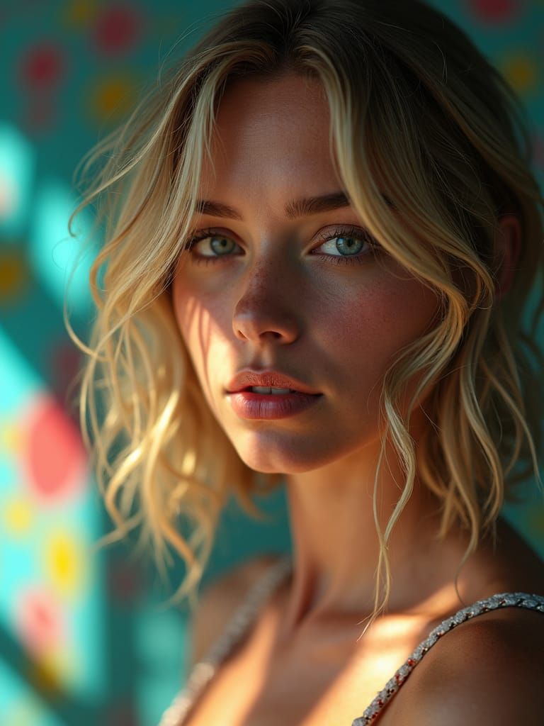 Hyperrealistic Portrait of a Woman with Colorful Background