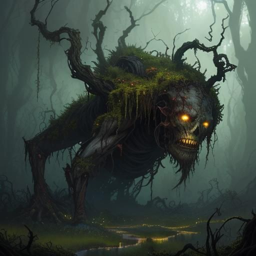 Grotesque Wilted Sentinel in Overgrown Forest