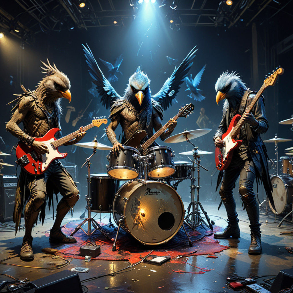Birds Rock Band in Heavy Metal Concert