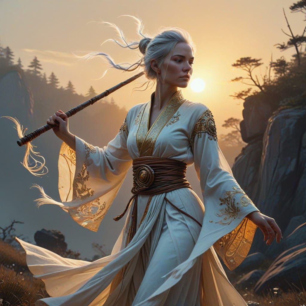 Ethereal Air Genasi Monk in Sunset Splendor