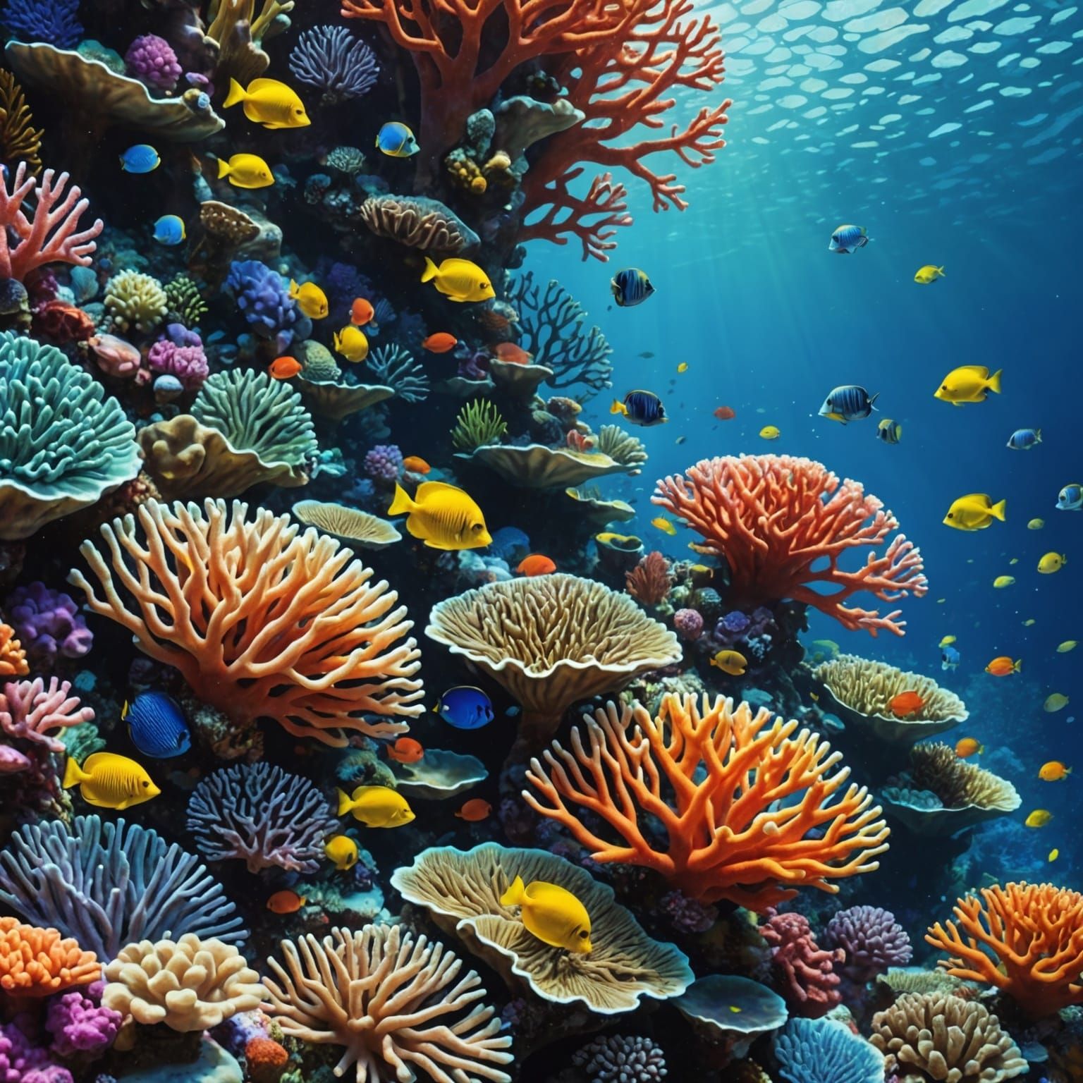 Colorful Coral Reef in Expressionist Oil Painting Style