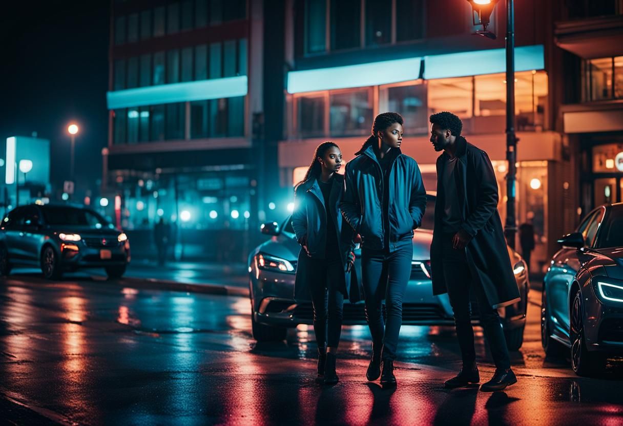 Neon Noir: Couple in City Lights at Night