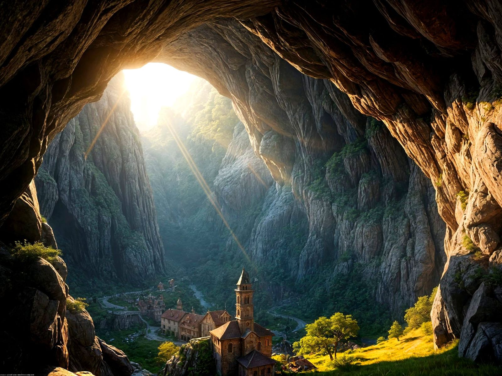 Epic Medieval Grotto Village at Golden Hour