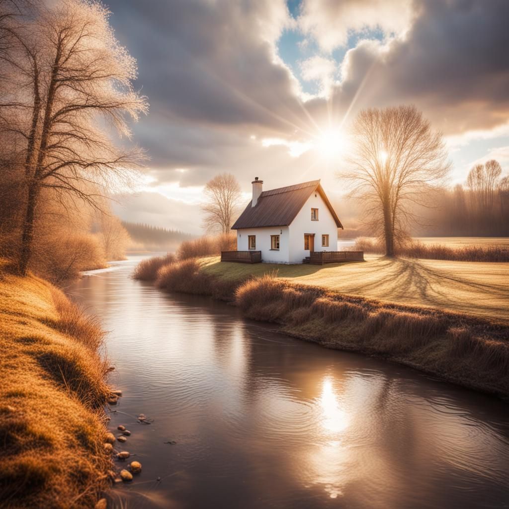 Cozy Winter Cottage in Morning Light