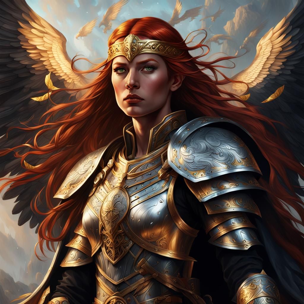 Red-Haired Valkyrie Portrait in Dark Fantasy Style