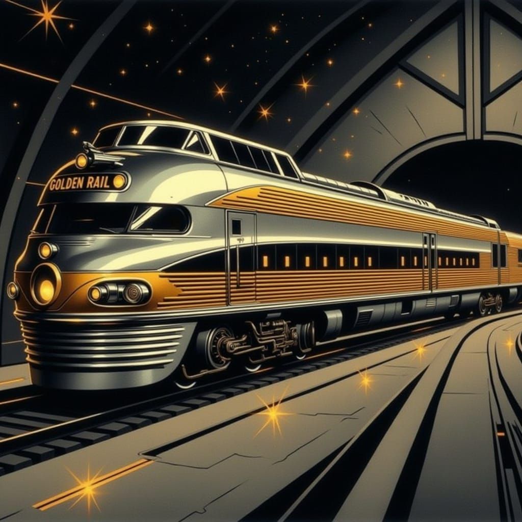 Art Deco Train Illustration in Syd Mead Style