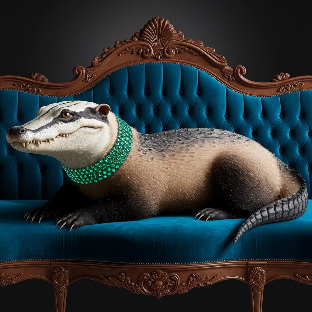 Alligator-Badger Hybrid on Victorian Couch