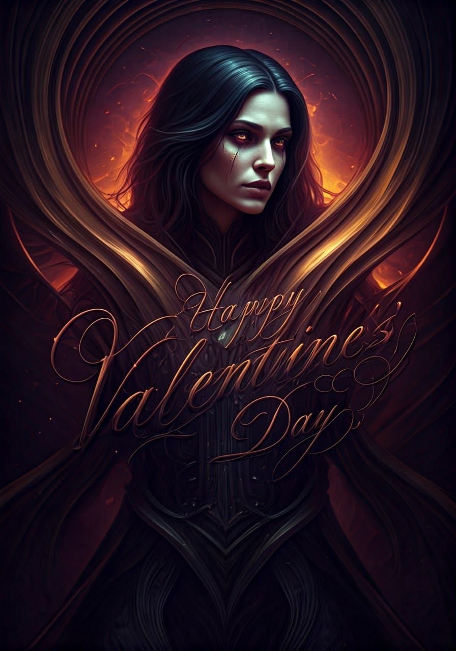 Ethereal Dark Fantasy Valentine's Day Card in Art Nouveau St...