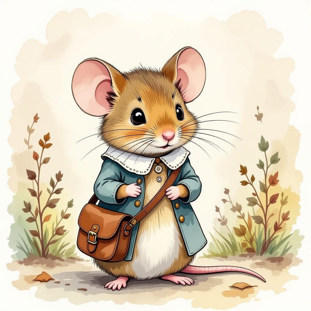 Shy Mouse with Sad Eyes in Whimsical Style