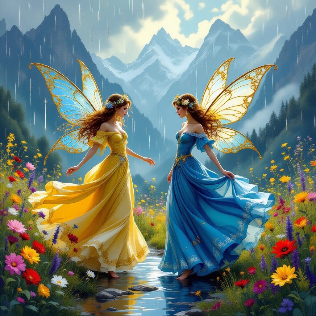 Fairies Dancing in the Rain: A Mystical Landscape