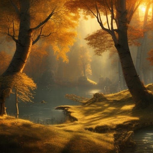 Golden Aspen Forest Village in High Fantasy Style