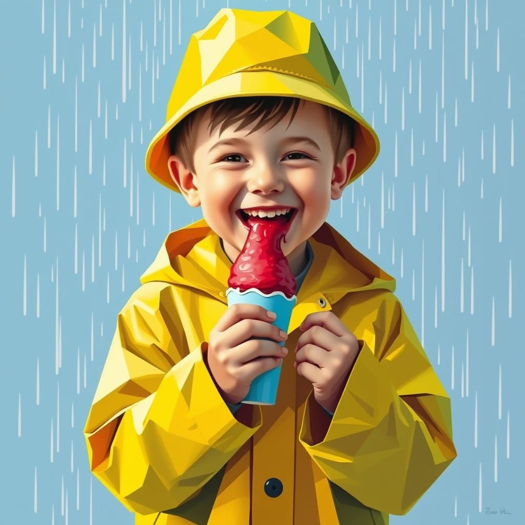 Boy with Ice Cream in Abstract Cubism Style