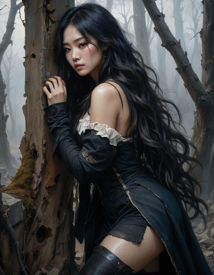 Chiaroscuro Portrait of Woman in Barren Landscape