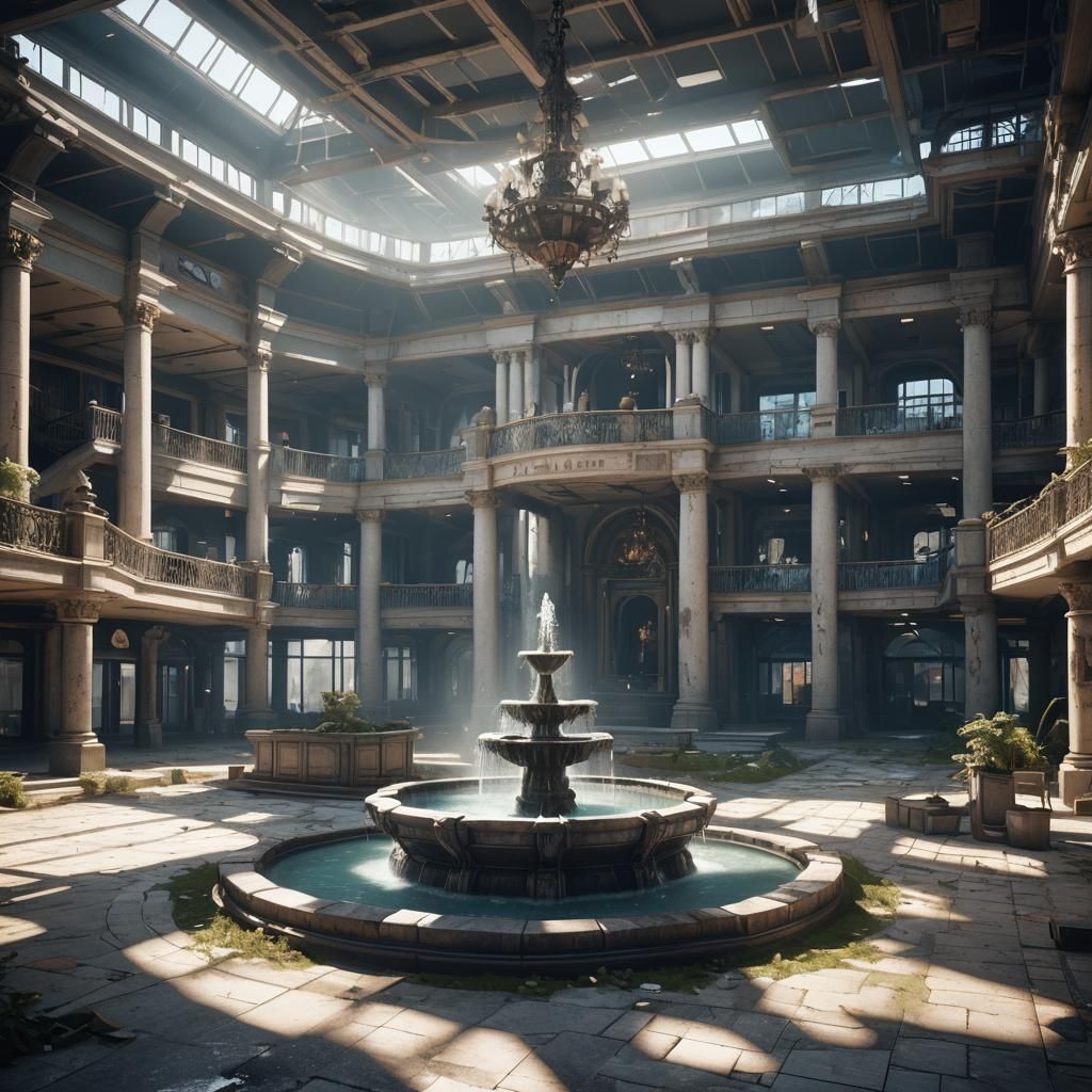 Ghost Mall with Fountain: 3D Rendered Artstation Image