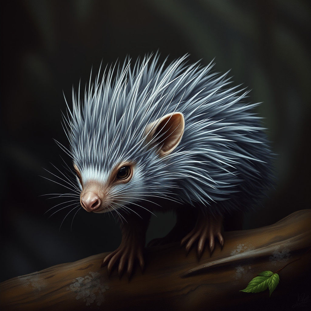 Hyperrealistic Lowland Streaked Tenrec in Tropical Forest