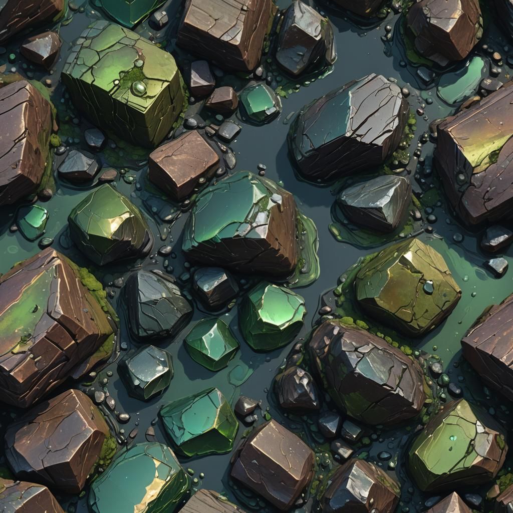 Lustrous Green Ore: Detailed Matte Painting
