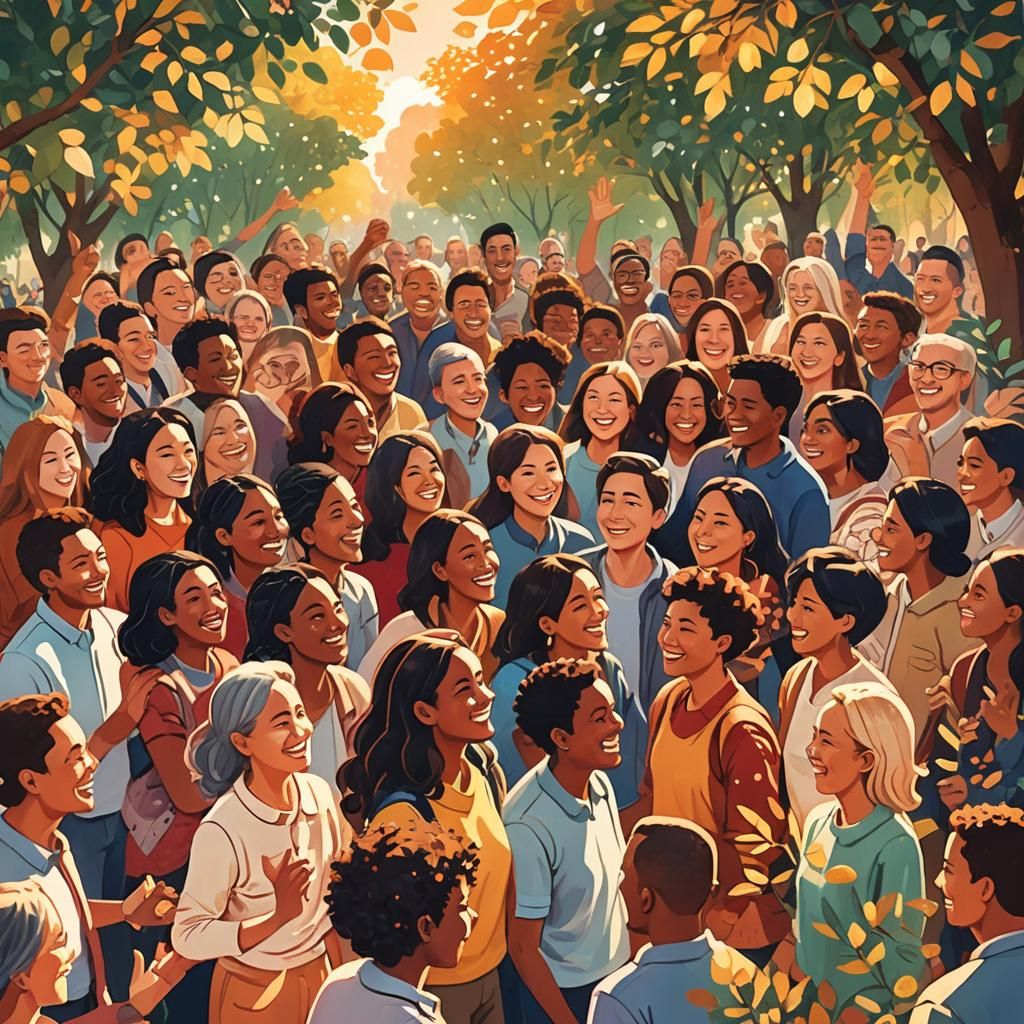 Colorful Crowd Connects in Park: A Digital Art Illustration