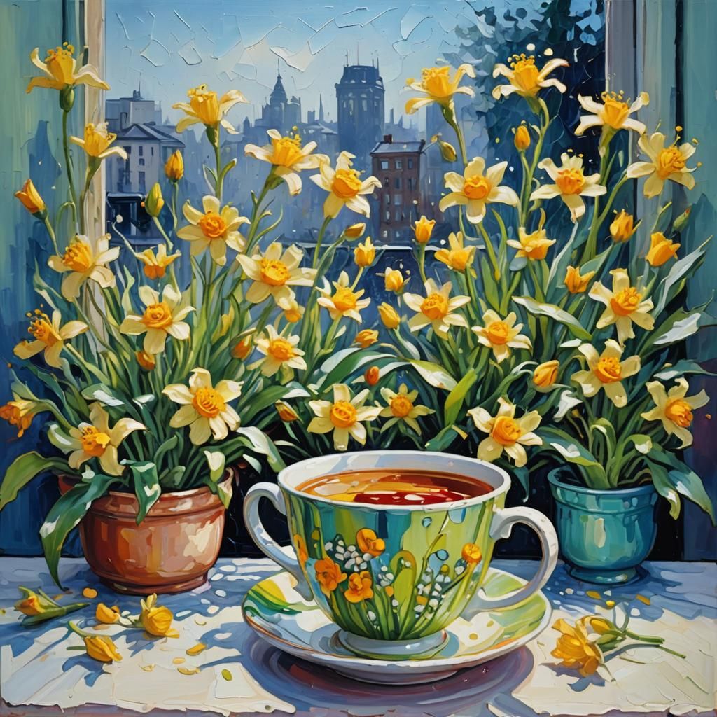 Neo-Impressionistic Window Scene in Expressionist Style