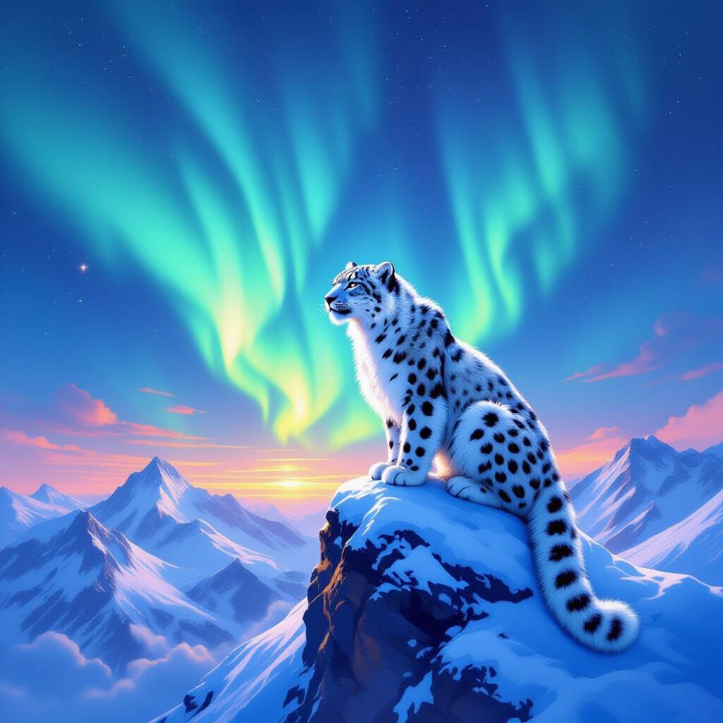 Snow Leopard Aurora in Baroque Style