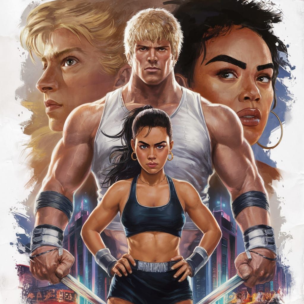 80s Movie Poster: Street of Rage Heroes in Painterly Style