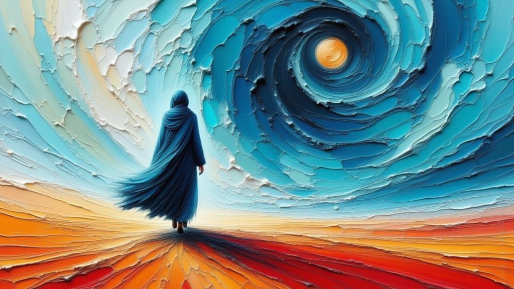 A voyageur in a surreal environment