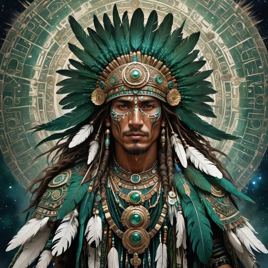 Mayan Shaman with Star Cloak and Emerald Eyes