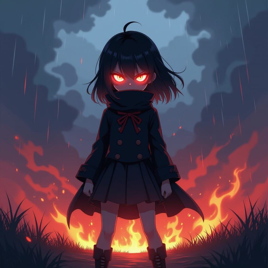 Evil Girl in Stormy Anime Style