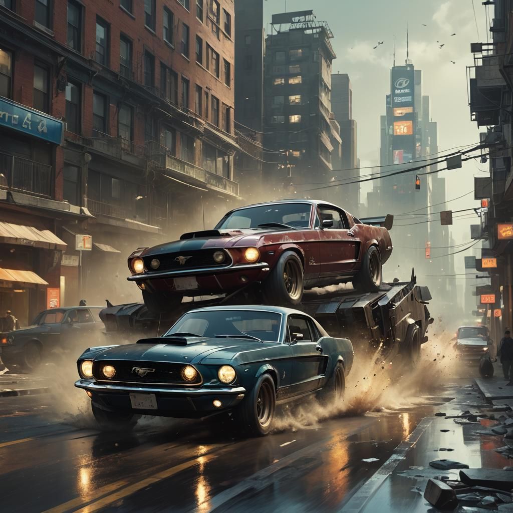 Ford Mustang Driving Fast: Detailed Matte Painting