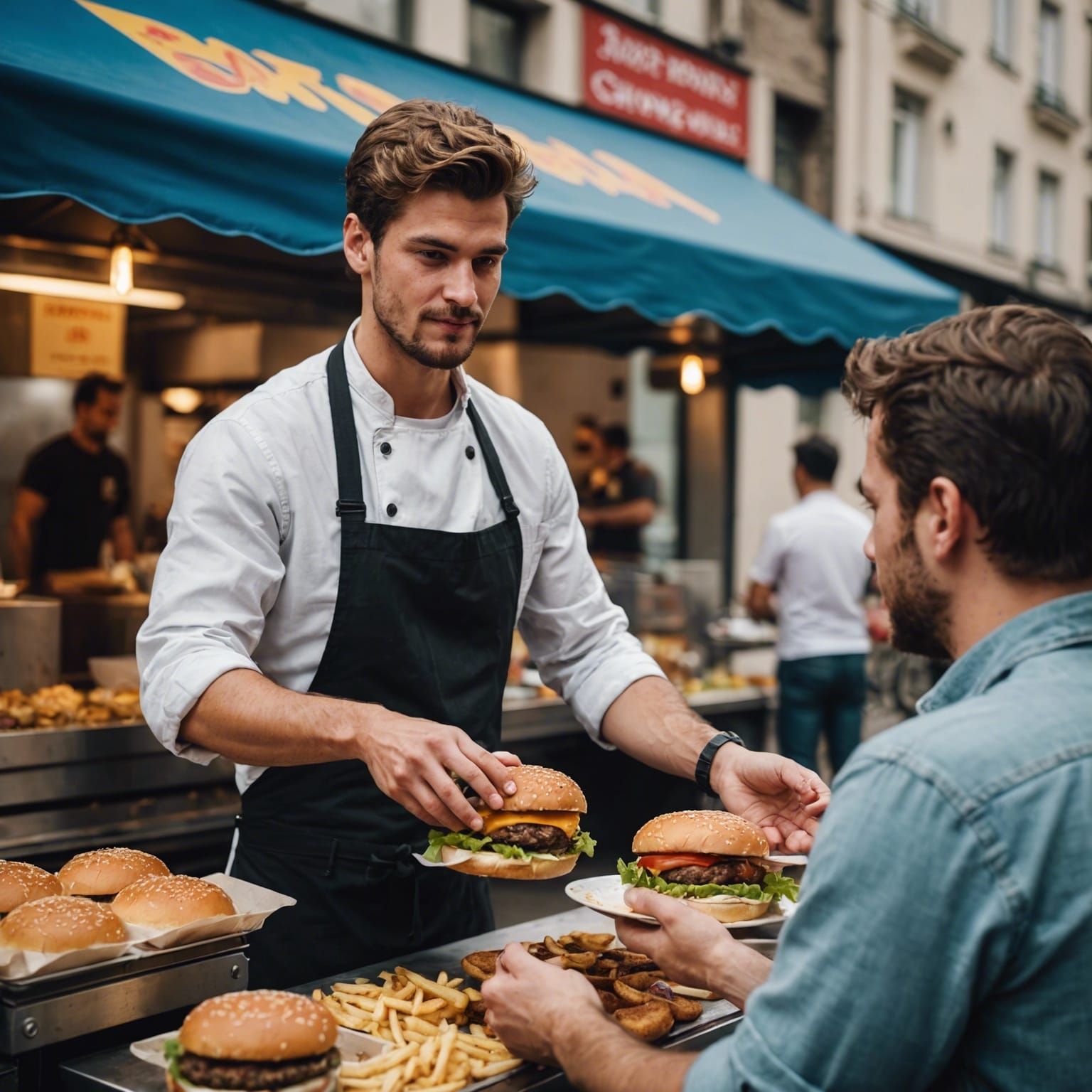 Street Food Vendor Serves Giant Hamburger