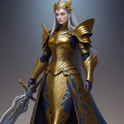 Fantasy Warrior Maiden in Ornate Golden Armor
