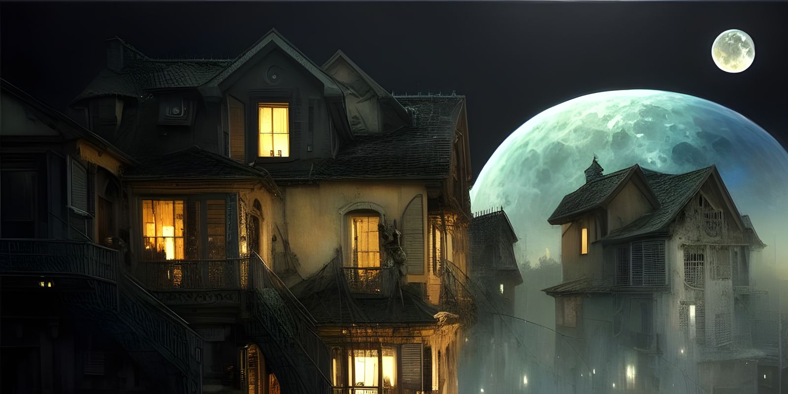 Moonlit Village: Surreal and Detailed Architecture