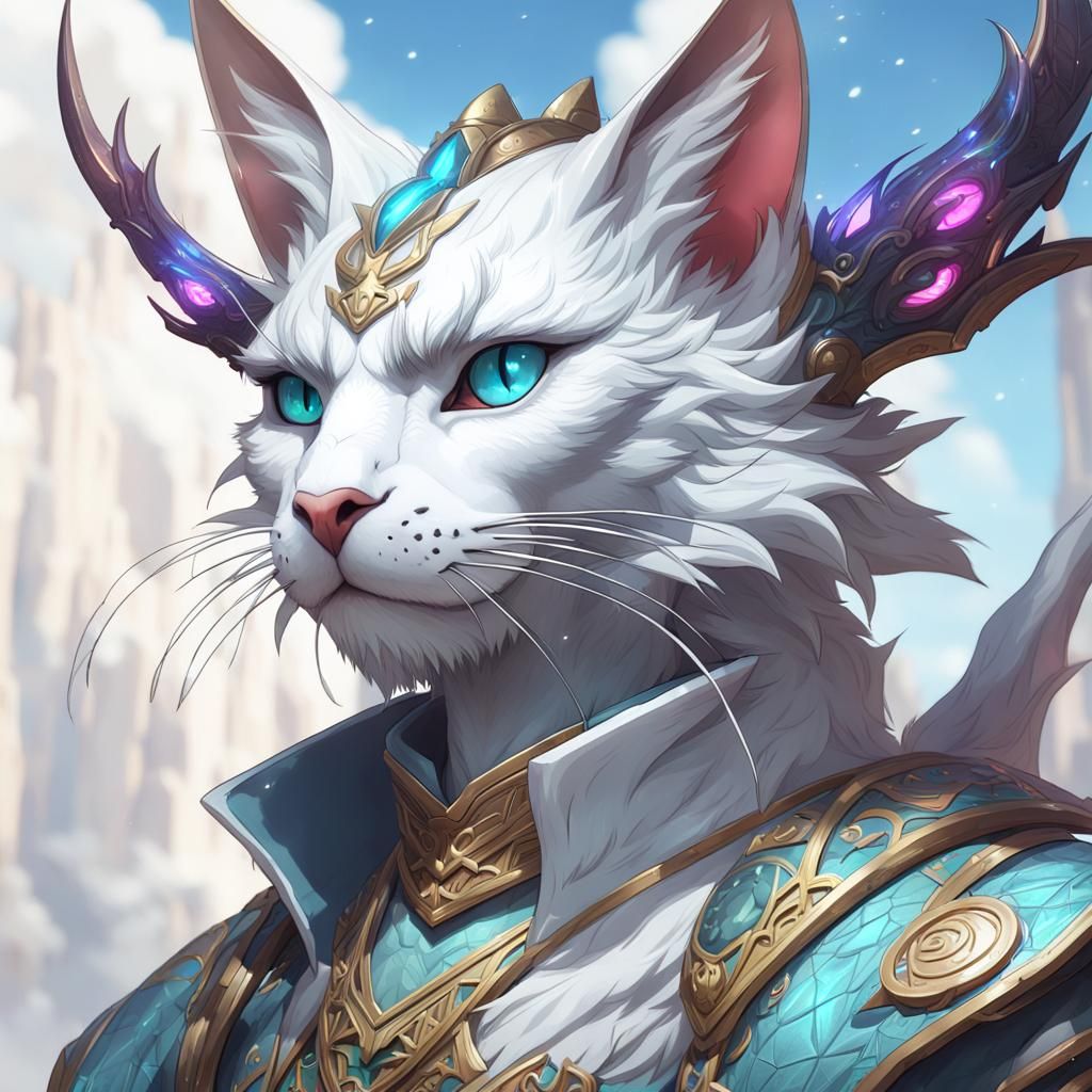 Anime Girl White Dragon Cat Wizard Portrait