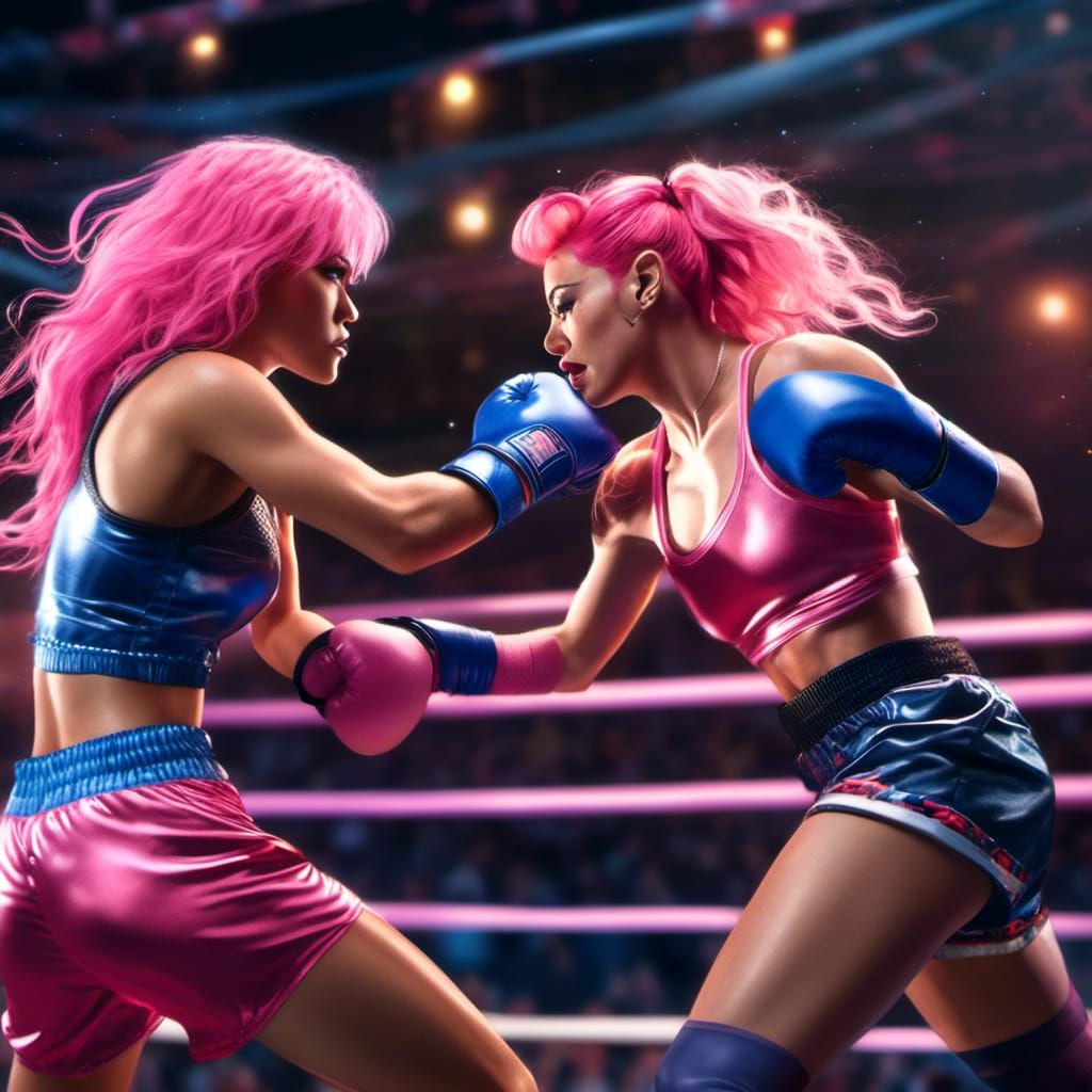 Photorealistic Female and Male Boxers Fighting