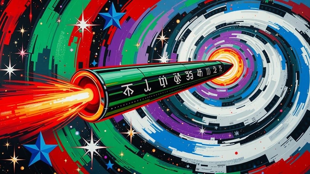 Futurist Starship in Cosmic Vortex, Abstract Expressionist S...