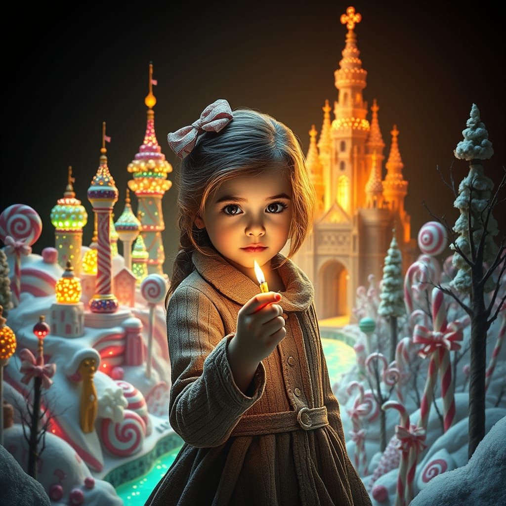 Girl in Candy City with Chocolate River