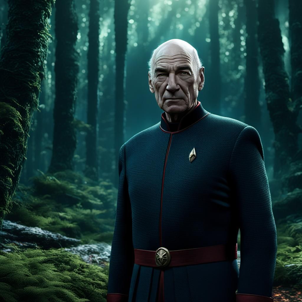 Captain Picard in a Detailed Forest Painting