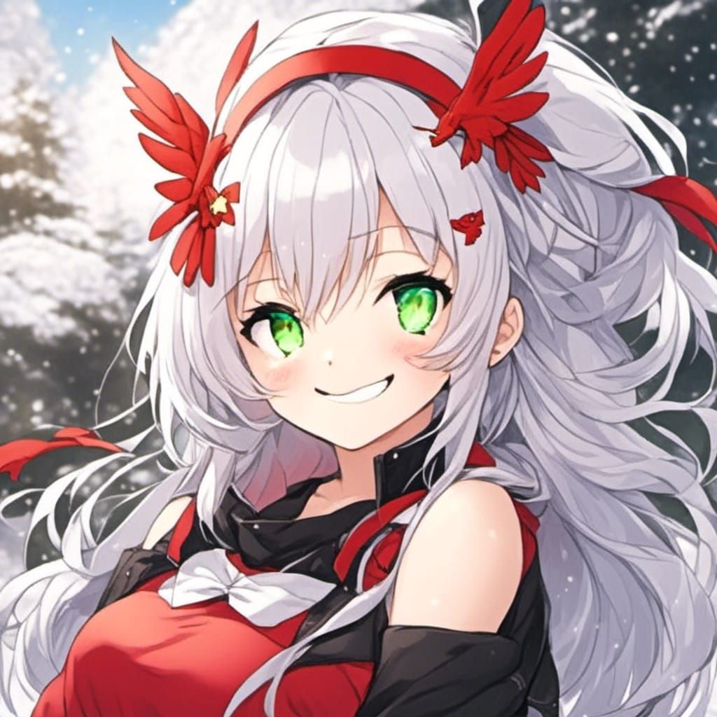 Anime Infant with Red Wings and White Hair