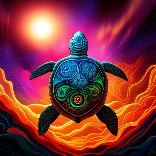 Cosmic Turtle Holographic Illustration in Astral Plane